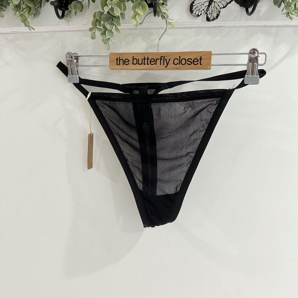 SKIMS Ultra Fine Mesh Thong Onyx Size 4X NEW